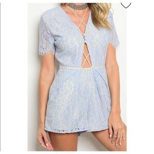 Do+Be Romper Lace Up Blue Short Womens Small NEW